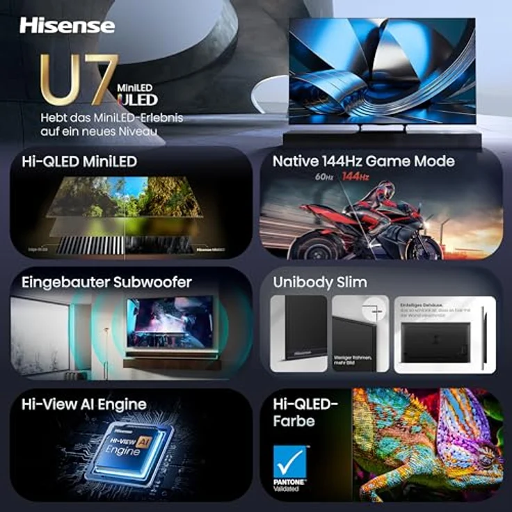 Hisense U7DSE 65'' ULED MiniLED Smart TV 4K, 165,1 cm (65"), 3840 x 2160 Pixel, WLAN, Schwarz – Bild 3
