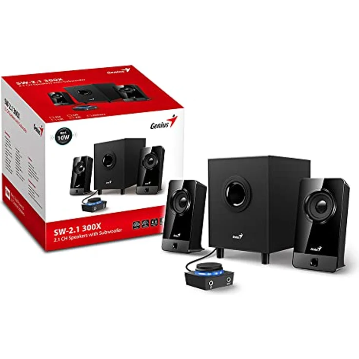 Genius Set 2.1 SW-2.1 300X PC-Lautsprecher, 10 Watt RMS, Schwarz – Bild 3
