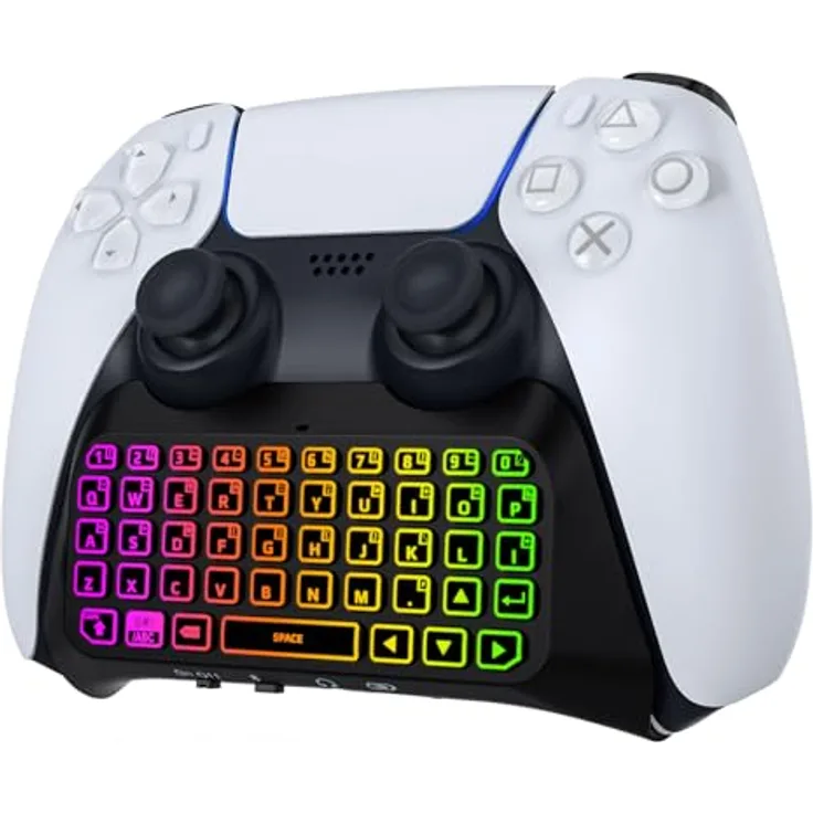 MoKo RGB Hinterlicht Tastatur für PS5-Controller, Bluetooth Kabellos mit integriertem Lautsprecher und 3,5-mm-Audiobuchse, schwarz