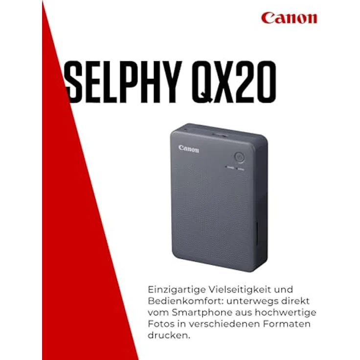 Canon SELPHY QX20 mobiler Fotodrucker - WLAN, Thermosublimationsdruck, 2 Größen Stickerpapier, USB-C Laden, Dunkelgrau – Bild 2