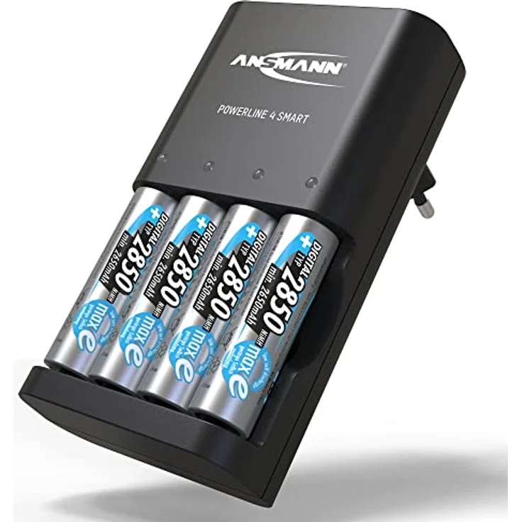 ANSMANN Akku Ladegerät „Powerline 4 Smart“ für 1-4 AA und AAA Akkus inklusive 4X Ansmann NiMH AA 2850 Akkus - Batterieladegerät für NiMH und NiCd Akkus mit Einzelschachtüberwachung, Schwarz – Bild 1