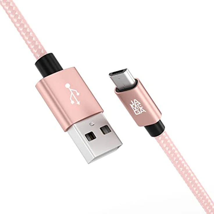 JAMEGA 3m Premium Micro USB Kabel | High-Speed Sync & Charge, Nylon geflochten, RoseGold – Bild 1
