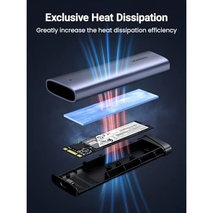 UGREEN NVME Gehäuse, M.2 NVME SSD Gehäuse USB 3.2 10 Gbps mit intelligentem Chip und exzellenter Wärmeableitung für PCIe M-Key/M+B Key bis 8 TB, inkl. USB CC Kabel – Bild 5