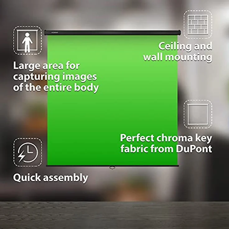 ESMART Rollo Greenscreen 200 x 200 cm (111"), Chroma-Key-Hintergrund für Fotografie und Video, Wand-/Deckenmontage, Grün – Bild 4