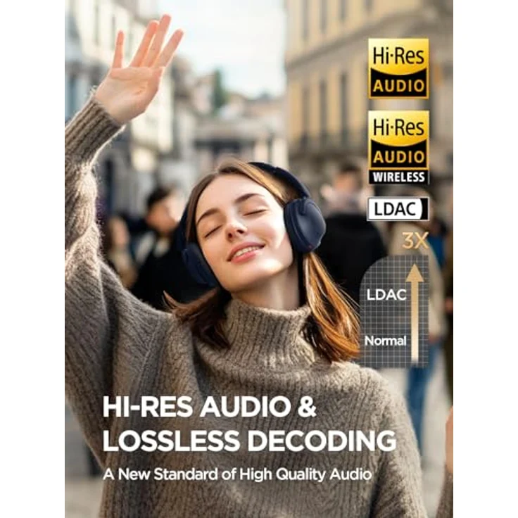 1MORE SonoFlow Pro Over-Ear Kopfhörer Kabellos, LDAC Hi-Res Wireless Audio, Active Noise Cancelling, 100H Spielzeit, Schnellladung, 3.5MM Kabel, Bluetooth 5.4, KI Anruf Geräuschunterdrückung (Blau) – Bild 3