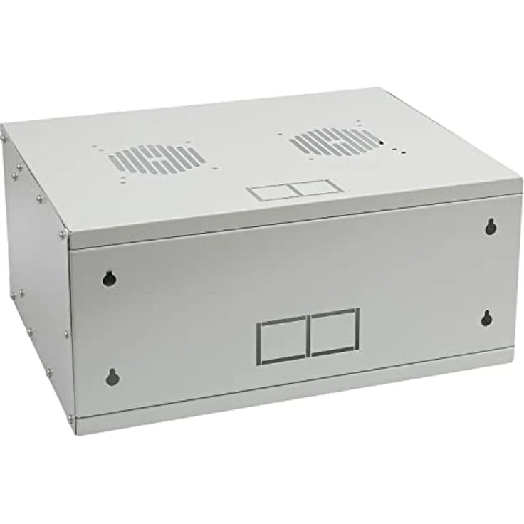 HMF 65704-07 Netzwerkschrank, Serverschrank 19 Zoll | 4 HE | 400 mm Tiefe | Glastür | Lichtgrau, abschließbar und robust hergestellt – Bild 3