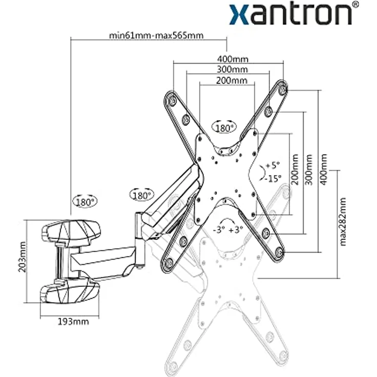 Xantron® ERGOLINE-440B Wandhalterung Fernseher Schwenkbar Neigbar/TV Halterung 23-55 Zoll/Höhenverstellbare TV Wandhalterung/Fernseher Schwenkarm mit geringem Wandabstand - inkl. Montagematerial – Bild 4