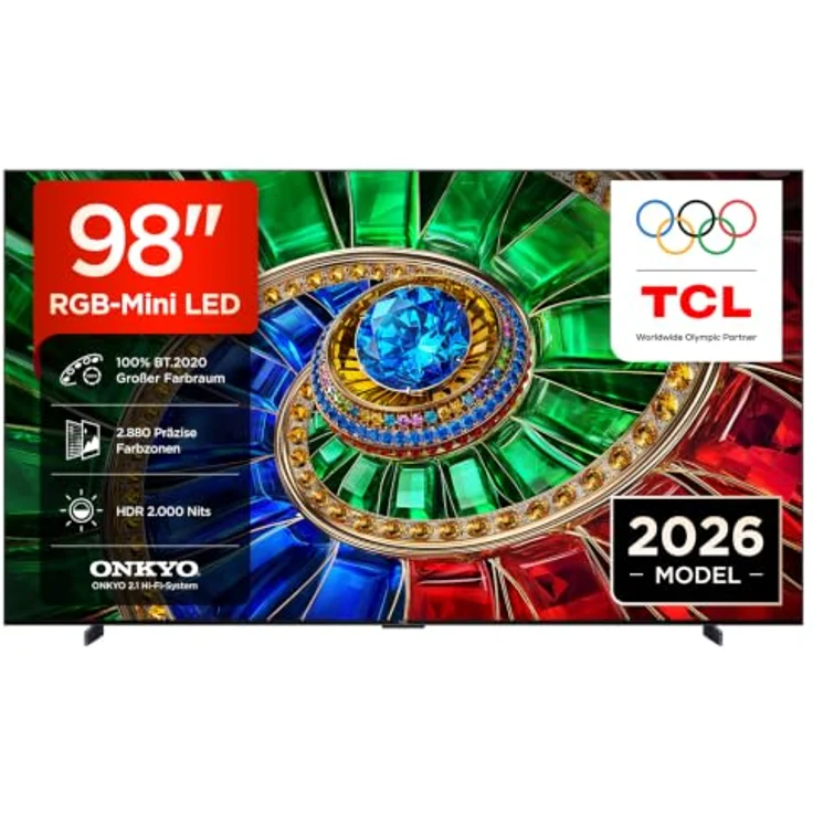 TCL RM7L 98RM7L, 98 Zoll 4K RGB Mini-LED Smart-TV mit WLAN, Schwarz – Bild 1