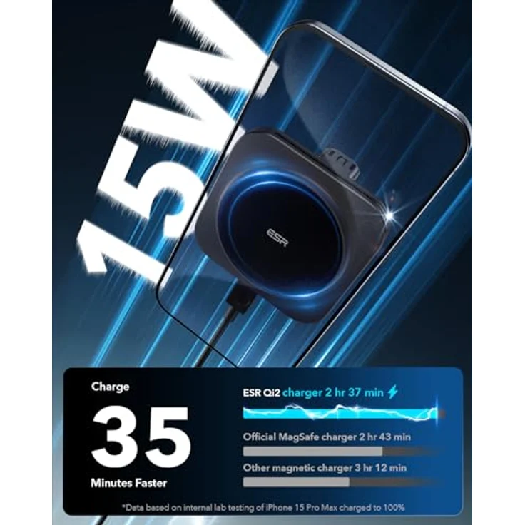 ESR für 15W MagSafe Autoladegerät, Qi2 zertifiziertes Laden, magnetisches kabelloses Autoladegerät für Lüftungsschlitze/Armaturenbrett, Handyhalterung für iPhone 15/14/13, Schnellladung, Schwarz – Bild 3