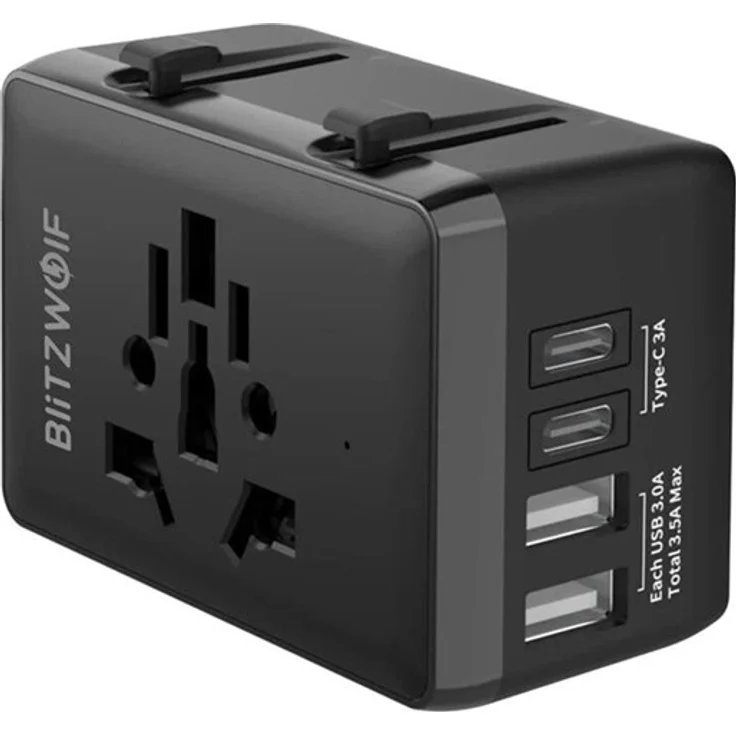 BlitzWolf BW-TA1, 4-in-1 Reiseadapter mit 2xUSB-A, 1xUSB-C und 20W PD, kompakt und leicht