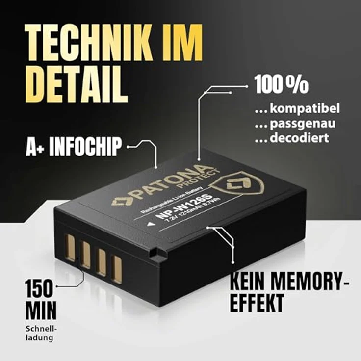PATONA Protect Akku NP-W126s 1210mAh mit NTC-Sensor und V1-Gehäuse für Fuji Fujifilm Kameras, kompatibel mit X-M5, X100F, X100V, XT5 und mehr – Bild 5