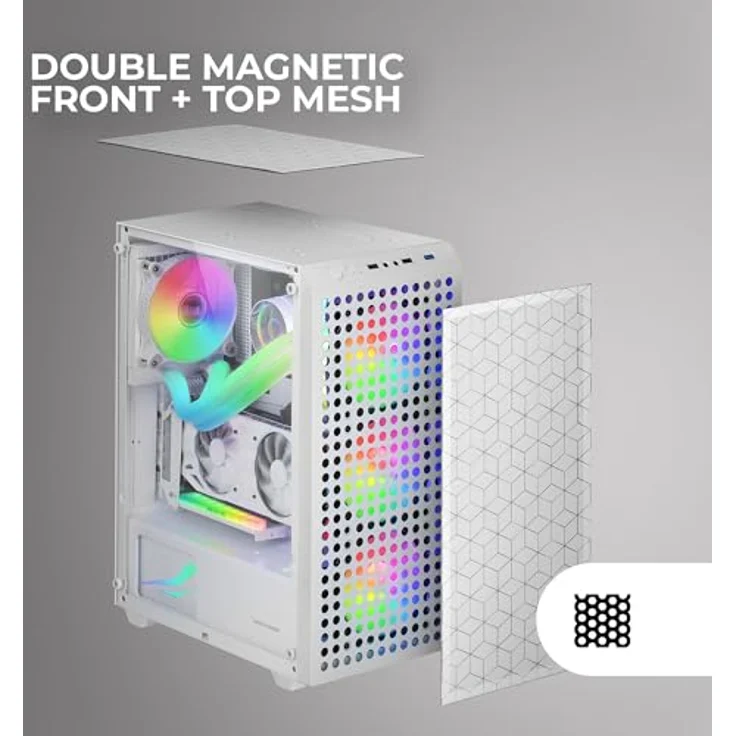 MARSGAMING MC-MAG ATX-Gaming-Gehäuse, Vollverglast mit 3X 120mm FRGB-Lüftern, 360mm Flüssigkeitskühlung, Weiß – Bild 3