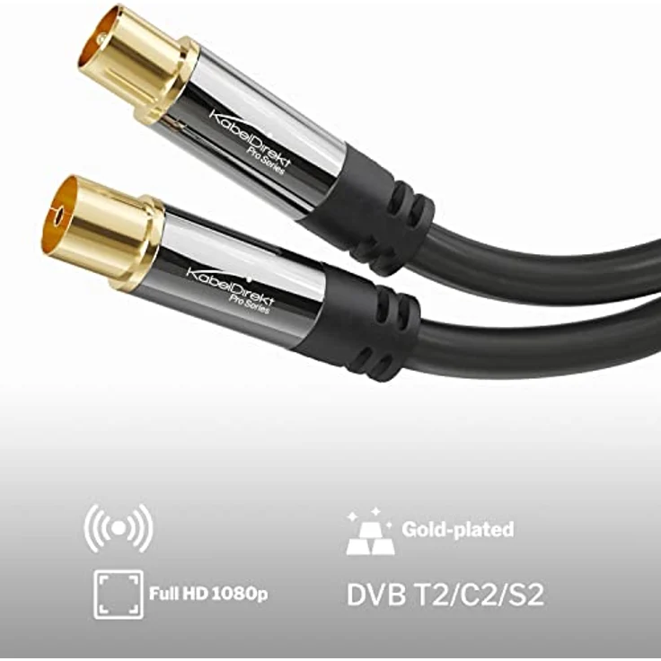 KabelDirekt – 4K Antennenkabel, Koaxialkabel, TV Kabel – Fernsehkabel mit bruchfestem Metallstecker für digitales & analoges Fernsehen – 20 m lang (Antennenstecker auf Buchse für DVB-C, DVB-T, DVB-S) – Bild 2