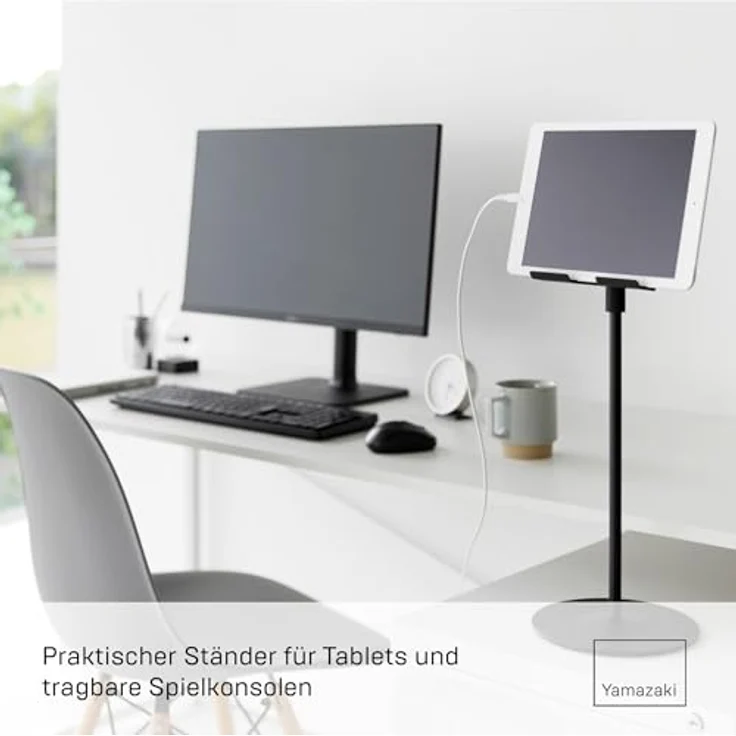 Yamazaki 1434 SMART Höhenverstellbarer Tablet-Ständer, schwarz, aus Stahl-ABS Harz-Silikon, minimalistisch, 40,8-65,8 cm höhenverstellbar – Bild 2