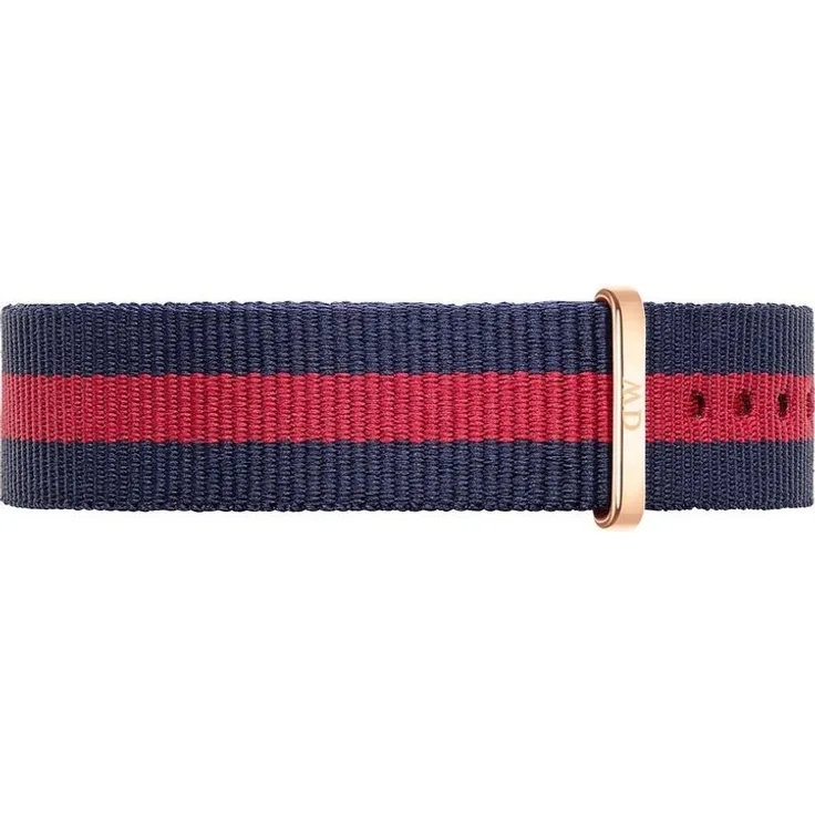 Daniel Wellington Uhrenarmband, Unisex Textilband in Blau-Rot mit roségoldener Dornschließe, 18 mm breit