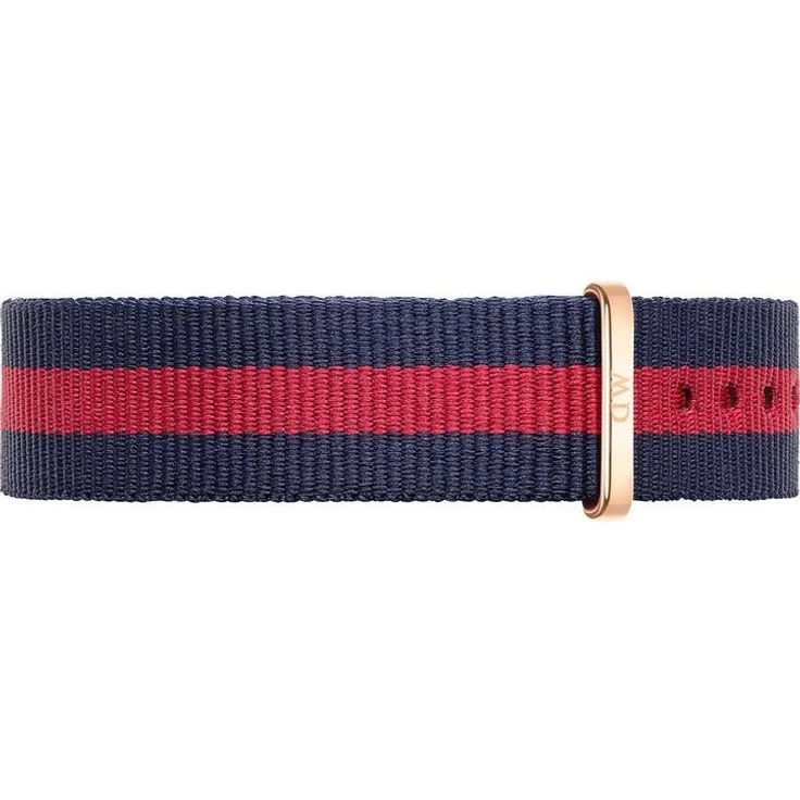 Daniel Wellington Uhrenarmband, Unisex Textilband in Blau-Rot mit roségoldener Dornschließe, 18 mm breit – Bild 1