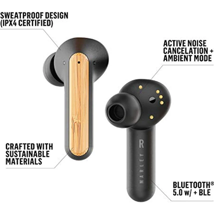 The House of Marley EM Redemption ANC SB Truly wireless In Ears I Komplett kabellose Kopfhörer mit Qualcomm Chip QCC5124 Bluetooth 5.0 IPX4 wasserdicht und hoher Tragekomfort – Bild 3