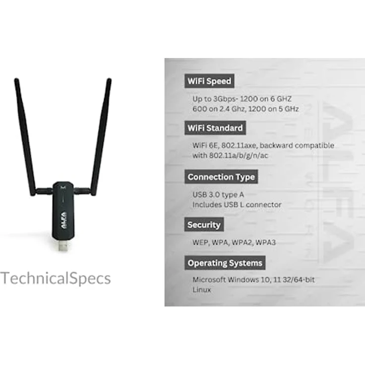 Alfa Network AWUS036AXM, WLAN-Adapter mit AXE3000-Geschwindigkeit, 6GHz Unterstützung & 2 x 5 dBi Antennen – Bild 2