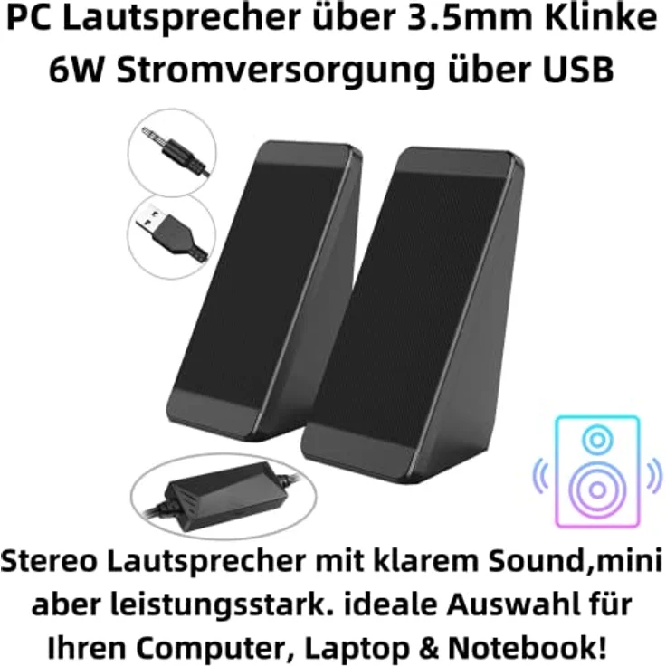 Bolwins G69DS USB Lautsprecher, Portable 6W PC-Lautsprecher mit Dual-Lautsprechereinheiten, kompatibel mit PC, Laptop, Tablet und Smartphone – Bild 2