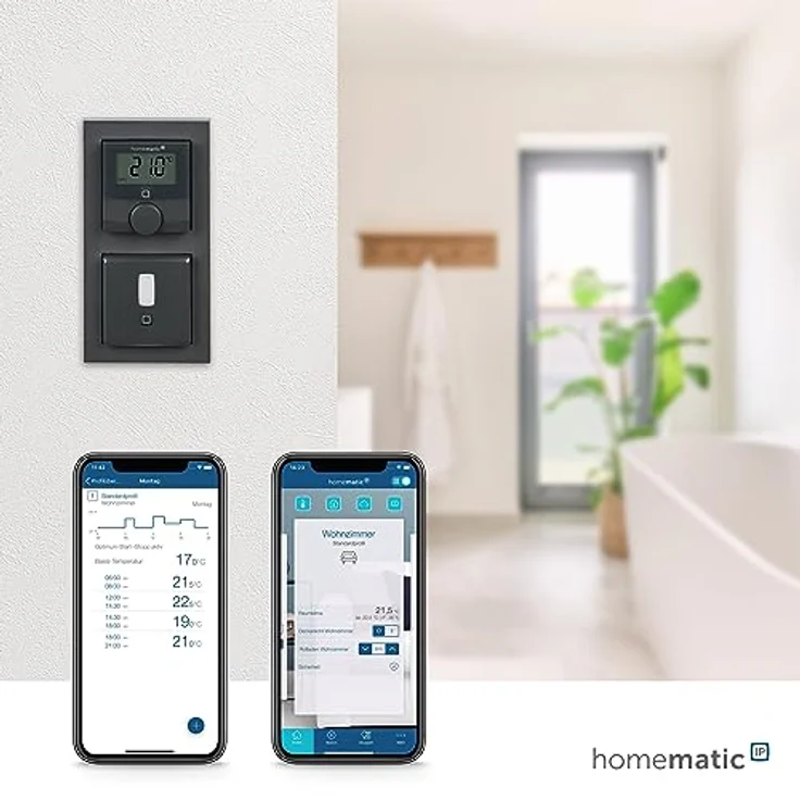 Homematic IP Smart Home Wandthermostat mit Schaltausgang – für Markenschalter, anthrazit, digitales Thermostat Fußbodenheizung mit/ohne App, Alexa, Google Assistant, Energie sparen, 159928A0 – Bild 2