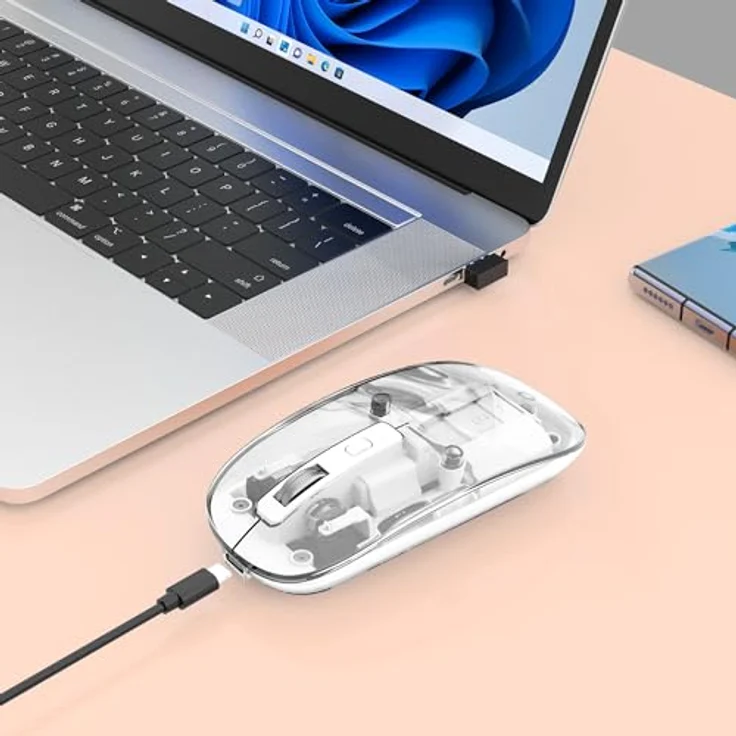 Manhattan Funkmaus USB-A 4Tasten RGB LED weiß transparent - Kabellose Maus mit beidhändigem Design und RGB-LED-Logo – Bild 5