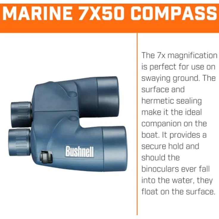 Bushnell Fernglas 7x50 Marine wasserdicht, robust, perfekt für Segeln, Bootsfahrten, MIT Kompass, 137500, Blau – Bild 4