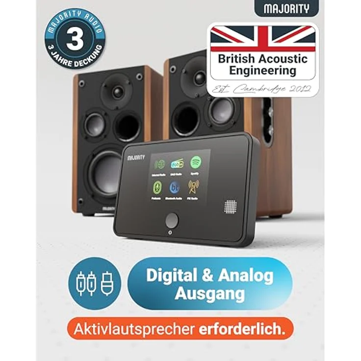 MAJORITY Robinson Tuner Internetradio WLAN | DAB+ Adapter Bluetooth | HiFi Streaming mit Spotify Connect | Digitalradio Stereo Receiver | Aktive Lautsprecher erforderlich, keine im Lieferumfang enthalten – Bild 3