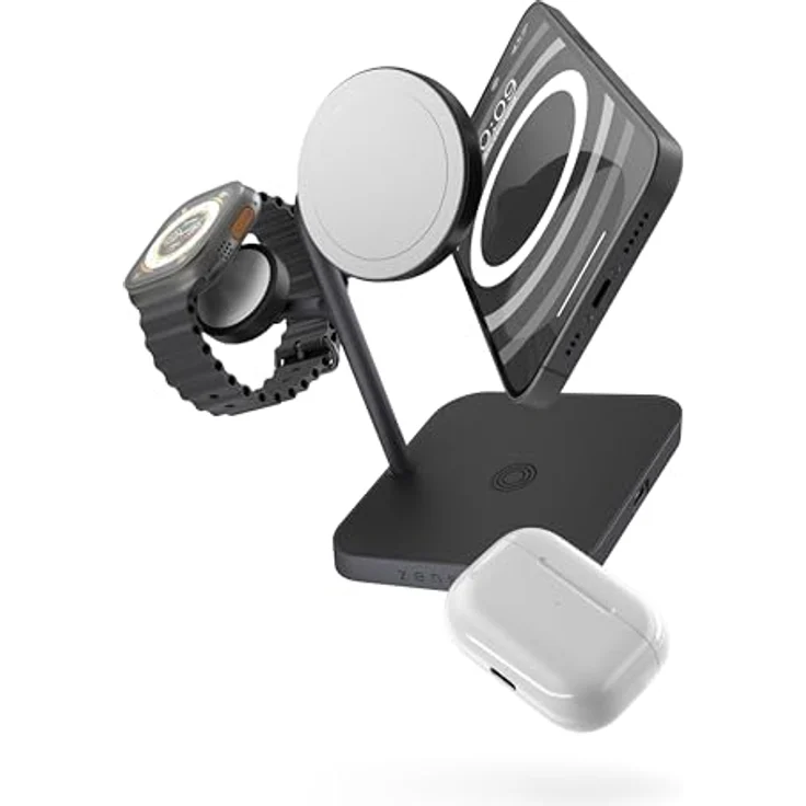ZENS MagSafe+Watch 15W MagSafe Ladestation 3in1 für iPhone, Apple Watch und AirPods (Made for MagSafe & Made for Apple Watch Zertifizierung, 65W Netzteil mit Kabel inklusive) Schwarz – Bild 2