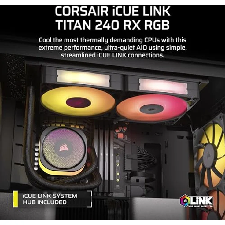 CORSAIR iCUE LINK Titan 240 RX RGB Flüssig-CPU-Kühler – 240mm AIO – 2X RX120 RGB-Lüfter Inklusive – Intel/AMD Kompatibel – Inklusive iCUE LINK System Hub – Schwarz – Bild 2