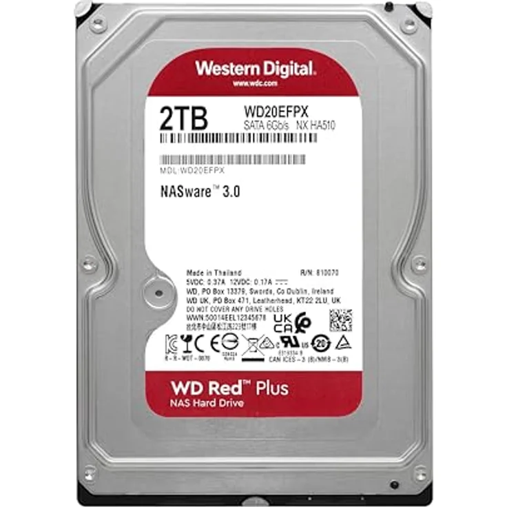 WD Red Plus interne Festplatte NAS 2 TB (3,5 Zoll, Workload-Rate 180 TB/Jahr, 5.400 U/min, 64 MB Cache, NASware-Firmware für Kompatibilität, 8 Bays) Rot – Bild 2