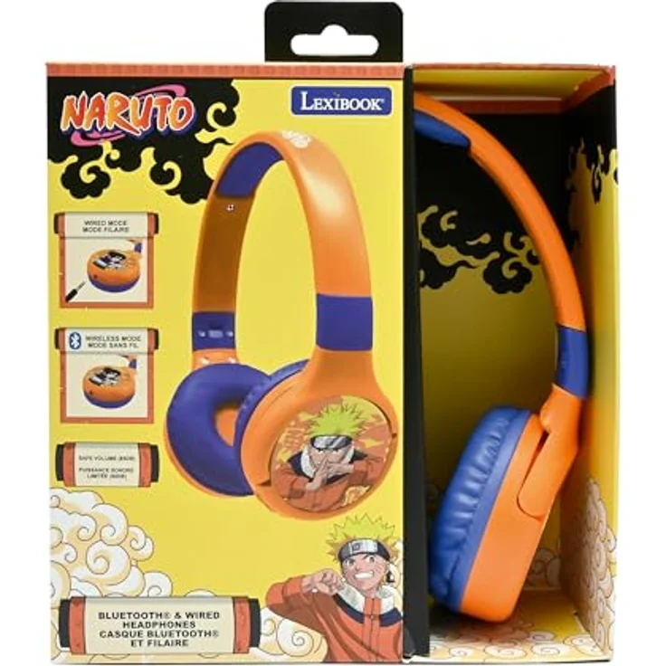 Lexibook Naruto HPBT010NA, 2-in-1 Bluetooth & kabelgebundene Kopfhörer mit Mikrofon, faltbar, verstellbar, orange/blau, kindersicherer Klang, langlebiger Akku – Bild 5