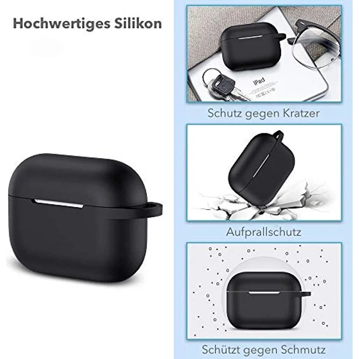 AVANA Apple AirPods Pro Schutzhülle 360° Silikon Case Schwarz, Ladecase Tasche, Robust & Flexibel – Bild 2