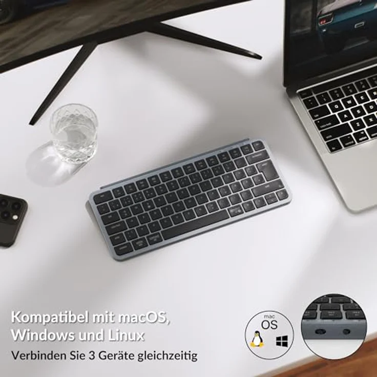 Keychron B1 Pro, Ultra-Slim Wireless Keyboard mit deutschem ISO-Layout, Multi-Device Nutzung, leiser Scherenmechanik, Bluetooth & USB-C Verbindung – Bild 4