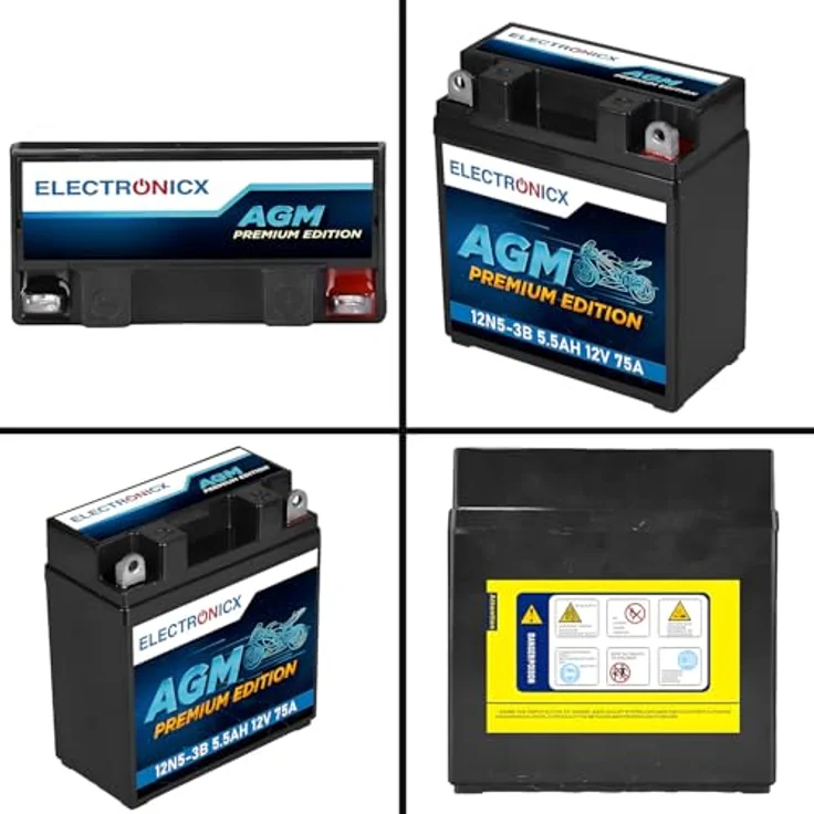 Electronicx AGM-12N5-3B, AGM Motorradbatterie 5.5Ah 12V, wartungsfrei, auslaufsicher, rüttelfest für Motorräder, Roller und Quads – Bild 9
