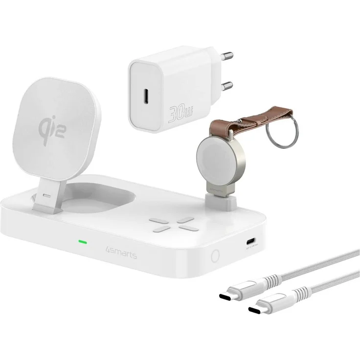 4smarts Wireless Charger Qi2 Ladestation Trident, 25 W Induktionsladegerät mit 3-in-1-Funktion, Weiss