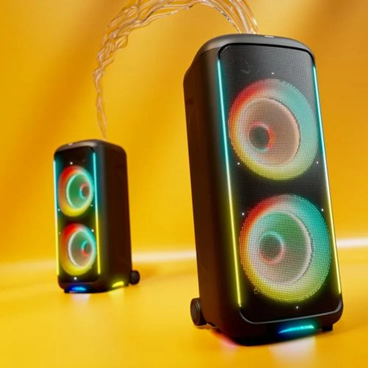 Philips TAX5000E, Bluetooth-Party-Lautsprecher mit 200 W, Bass+, Lichtshow, 14 Std. Akku, IPX4-Spritzwasserschutz, Mikro-/Gitarren-Eingänge, TWS, Auracast, App-Steuerung, tragbar mit Rädern und Griff – Bild 4