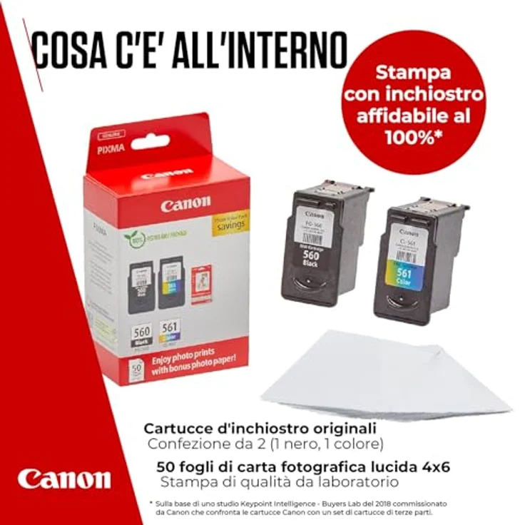 Canon PG-560/CL-561 Druckerpatrone, 7,5 ml Schwarz & 8,3 ml Farbe (M, C, Y) mit 50 Blatt GP-501 Fotoglanzpapier – Bild 2