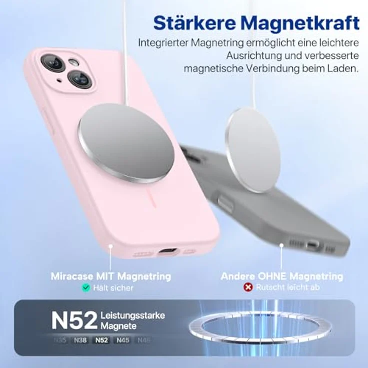 miracase iPhone 15 Hülle mit MagSafe, Stoßfeste Flüssigsilikon-Hülle mit Mikrofaser-Innenfutter, Sand Rosa – Bild 4