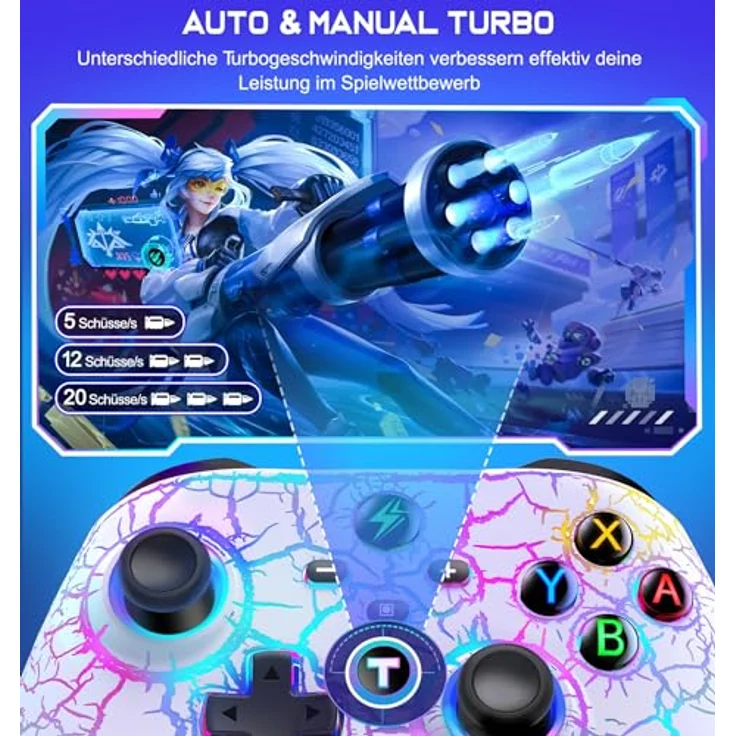 Switch Controller für Nintendo, Switch Controller mit 2 Back Button Macro Programmierbar/Rissiges Design Lichter, 1000mAh Controller Switch für Switch/Lite/OLED, Kompatibel mit Android/IOS/PC(Weiß) – Bild 4
