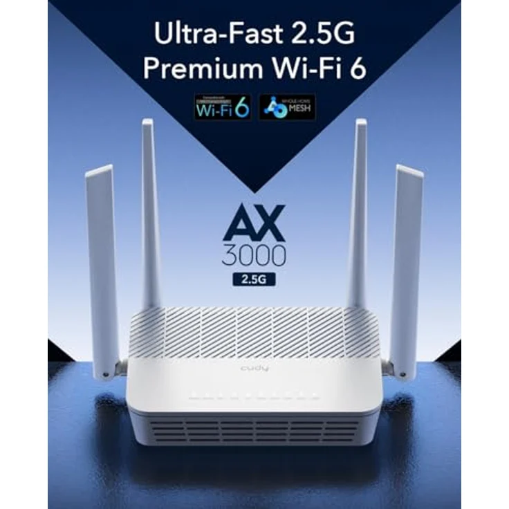 Cudy AX3000 Multi Gigabit Dual Band WiFi 6 Mesh Router, 2,5G WAN, 4 Gigabit LAN, 4 5dBi Antennen, MU-MIMO, OpenVPN, Wireguard, Zerotier, Ipsec VPN, Cloud APP – Bild 2