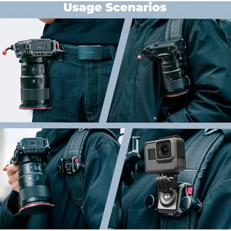 FREEWELL Rucksack-Schnellspannklemme - Universalhalterung für DSLR und spiegellose Kameras, leichter Aluminiumclip mit Dual-Sicherheitsschlössern, bis 15 kg Tragfähigkeit – Bild 3