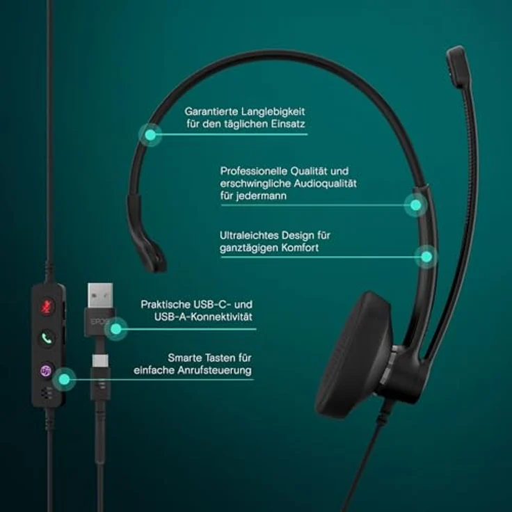 EPOS IMPACT 100 MS, kabelgebundenes On Ear Headset in Schwarz mit Mono-Sound, Noise Cancelling und Mikrofon-Stummschaltung – Bild 2