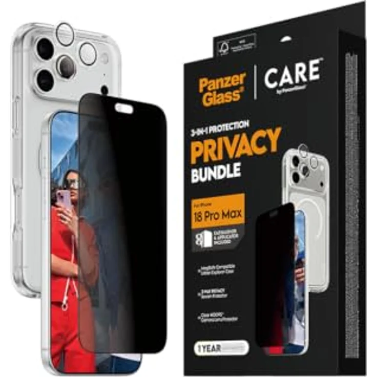 CARE by PanzerGlass Flagship 3-in-1 Bundle für Apple iPhone 18 Pro Max, Displayschutz mit Ultra-Wide Fit-Abdeckung, fall- und kratzfest, integriertem Kameralinsenschutz, EasyAligner-Installation – Bild 8