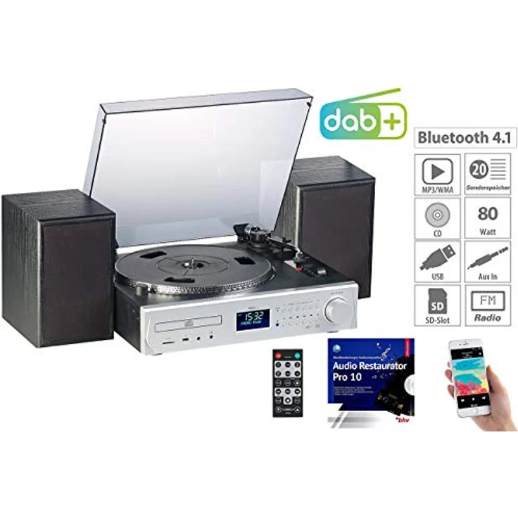 auvisio Musikanlage MHX-620 Plattenspieler/Digitalisierer, BT, DAB+, CD, MC, USB, MP3 – Bild 4