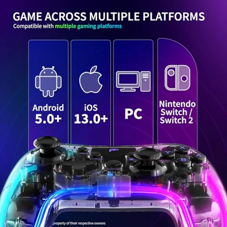Fosmon Wireless Gaming Controller für Switch 2 1 Lite OLED, mit 10-farbigen RGB-LEDs, Turbo-Modus und 6-Achsen-Gyroskop – Bild 3