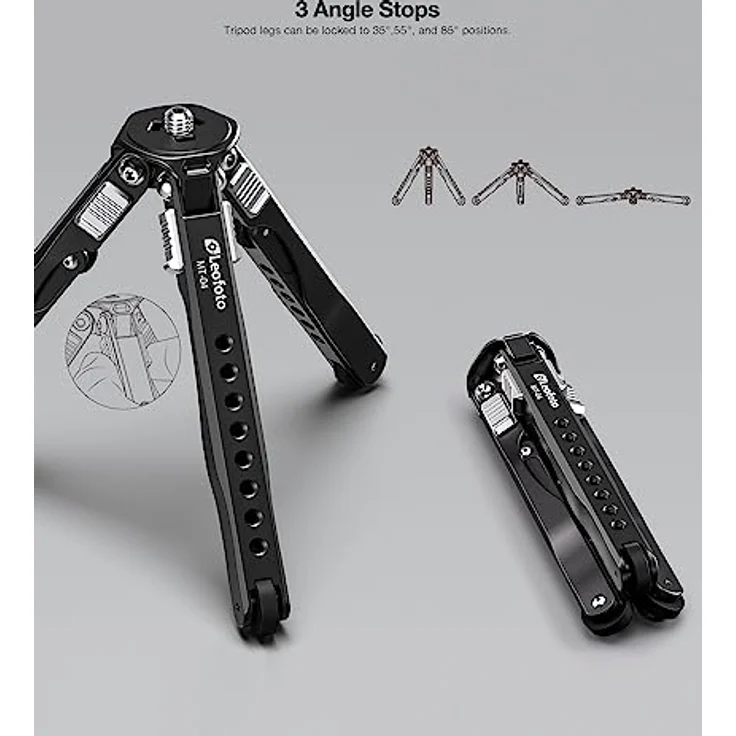 Leofoto Pocket Mini Tripod MT-04 + Ball Head LH-30, höhenverstellbar von 120mm bis 370mm, Tragfähigkeit 5 kg, Packmaß 25cm – Bild 7