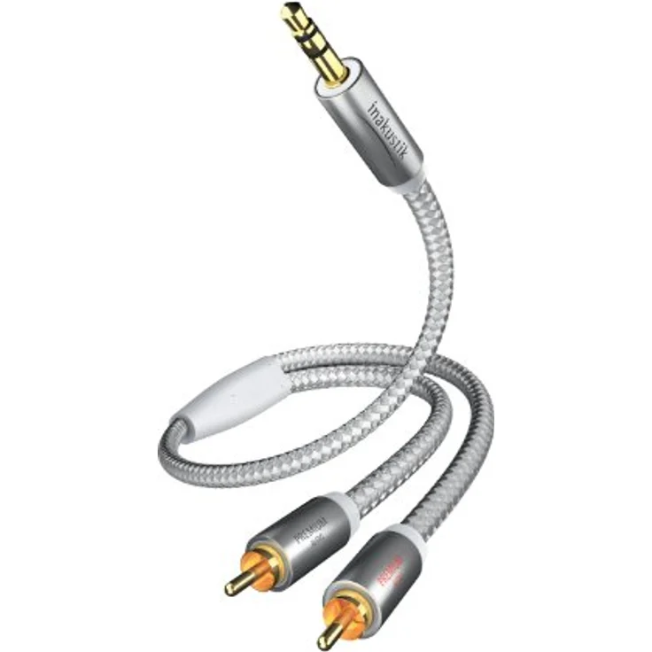 inakustik – 00410005 – Premium Klinkenadapter - 3,5mm Klinke -> 2 x RCA | Für den Anschluss von Smartphones, Tablets oder PC an HiFi-Verstärker | 5m in Weiß/Silber | 2-fache Abschirmung - moderner Geflechtschirm – Bild 1