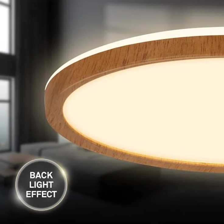 BRILONER - LED Deckenlampe mit indirektem Licht, flach, warmweißes Licht, 29x3 cm, Holzrahmen – Bild 3