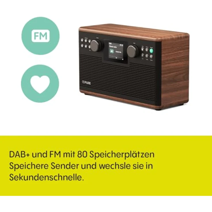 Pure Classic H6, digitales Stereo-Radio mit 30 W Stereoleistung, DAB+/FM, Bluetooth 5.3, Coffee Brown/Walnut – Bild 3