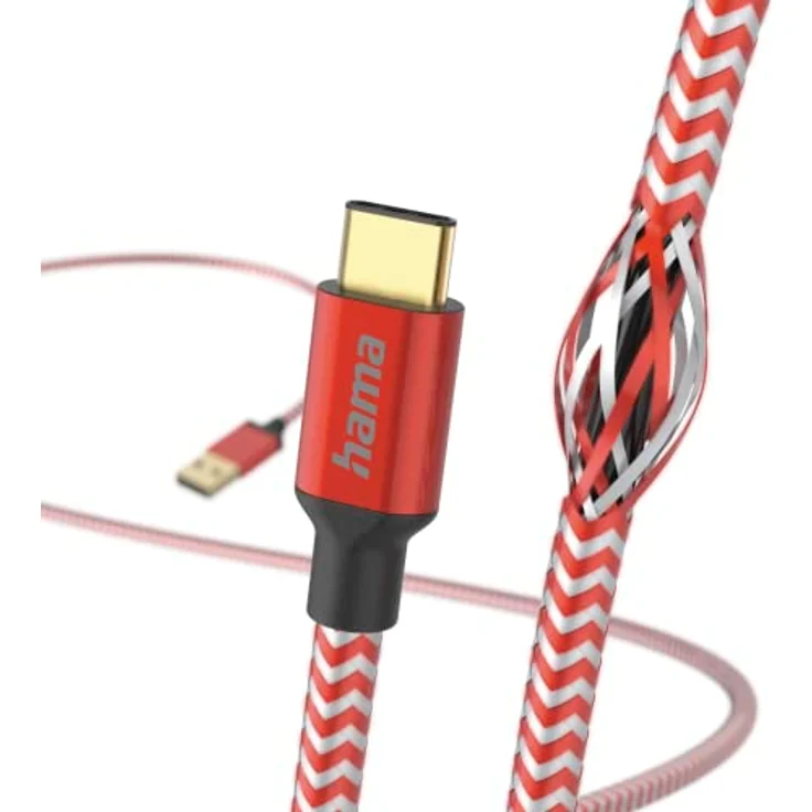 Hama Ladekabel „Reflective“ USB A auf USB C, Nylon, 1,5m (Schnellladung, Handy Ladekabel, Datenkabel, USB Kabel, Handykabel, USB Typ A Typ C, Knickschutz, flexibel, vergoldet, maximal kompatibel) rot – Bild 3